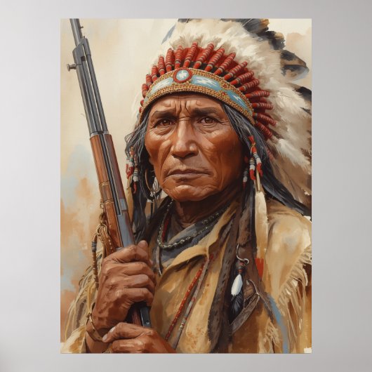 Poster Portrait de guerrier chef indien Geronimo (Devant)
