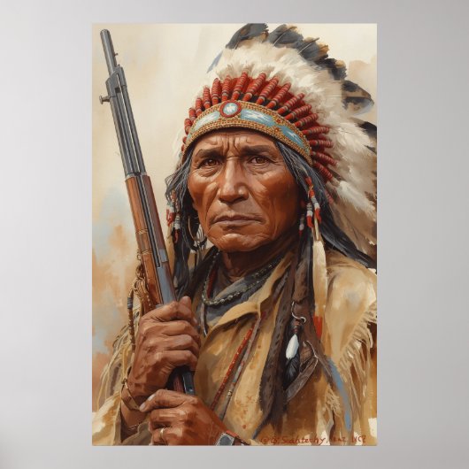 Poster Portrait de guerrier chef indien Geronimo (Devant)