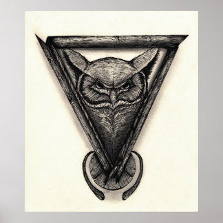 Poster Portrait de hibou, encre et illustration crayon