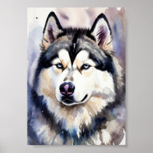 Poster Portrait de Husky Sibérien Aquarelle Art Fin - Ble