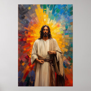Poster Portrait de Jésus Christ coloré Art mosaïque Abstr