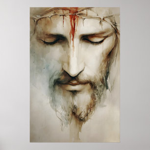 Poster Portrait de Jésus Couronne d'Épines – Aquarelle