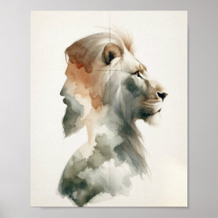 Poster Portrait de Jésus Lion - Aquarelle moderne Christ