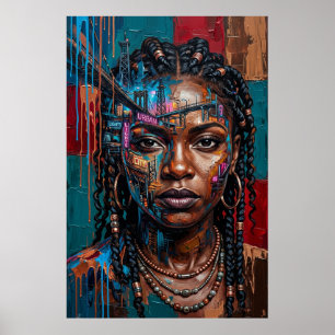 Poster Portrait de la Reine Noire du néo-urbanisme afrofu