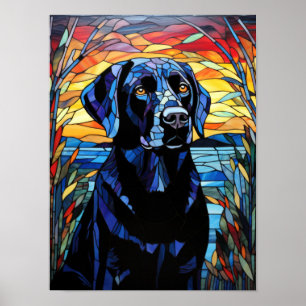 Poster Portrait de Labrador noir en verre coloré au couch