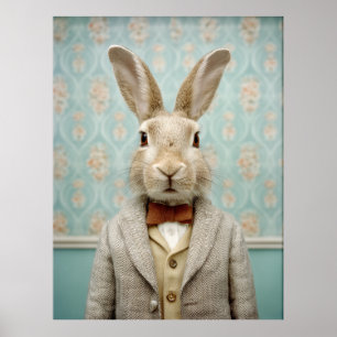 Poster Portrait de Lapin Élégant de Style Vintage