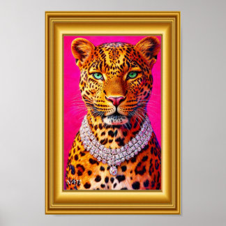Poster Portrait de léopard de luxe avec collier de diaman