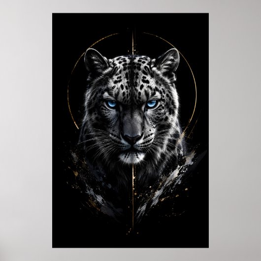 Poster Portrait de Léopard des Neiges Blanc | Yeux Bleus (Devant)