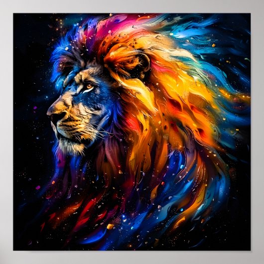 Poster Portrait de lion abstrait de faune cosmique (Devant)