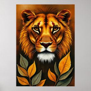 Poster Portrait de lion doré Art animalier