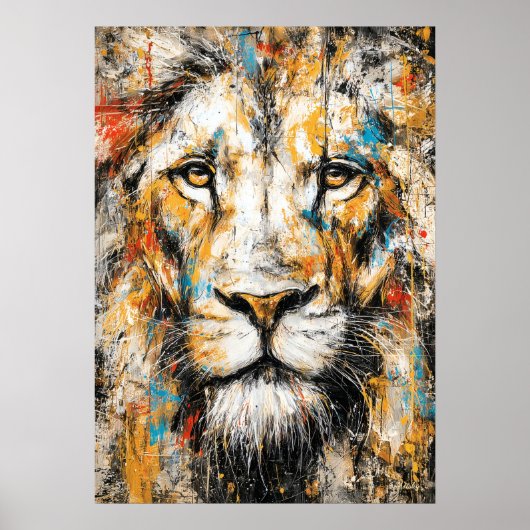 Poster Portrait de lion expressionniste abstrait moderne  (Devant)