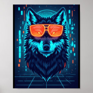 Poster Portrait de Loup Alpha Néo-Cyberpunk pour Décorati