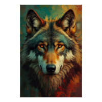 Portrait de loup artistique - Peinture à l'huile d