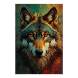 Poster Portrait de loup artistique - Peinture à l'huile d