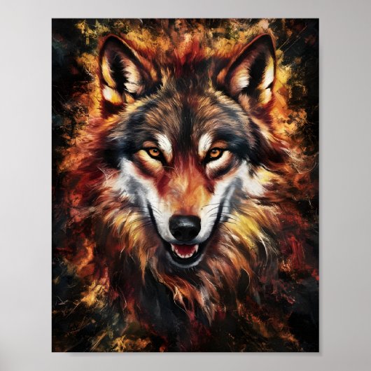 Poster Portrait de loup en feu (Devant)