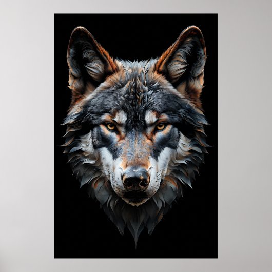 Poster Portrait de loup majestueux - Art animal hyperréel (Devant)