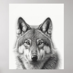 Poster Portrait de loup Noir blanc   