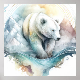 Poster Portrait de l'ours polaire Peinture animale Faune 