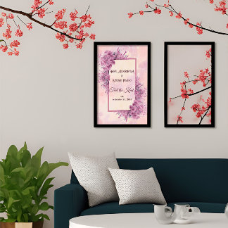 Poster Portrait de mariage aux fleurs de cerisier rose ro