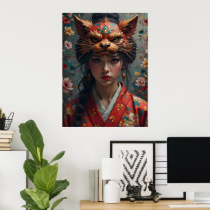Poster Portrait de masque Kitsune Ornat