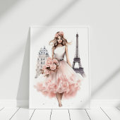Poster Portrait de mode Paris Floral Pêche