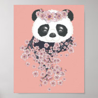 Portrait de panda avec des fleurs Sakura