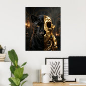 Poster Portrait de panthère au crâne doré (Bureau à domicile)