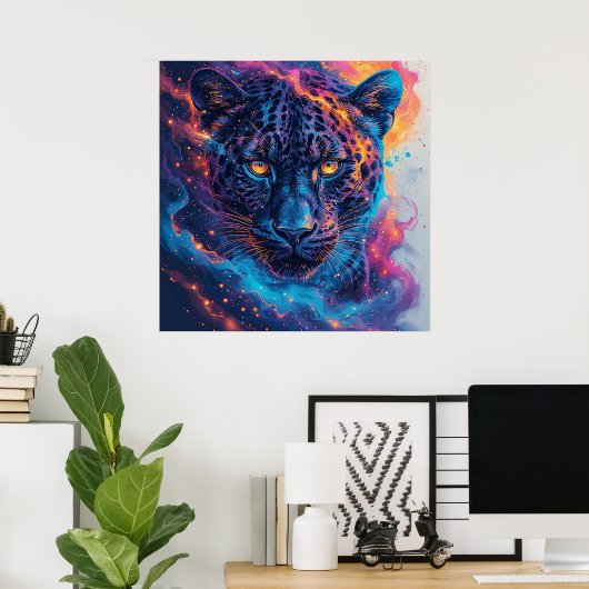 Poster Portrait de panthère avec éléments de fiery Abstra (Bureau à domicile)
