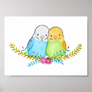 Poster Portrait de perroquet de compagnie avec des fleurs