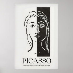 Poster Portrait de Picasso Deux Parties Noir Blanc Séparé