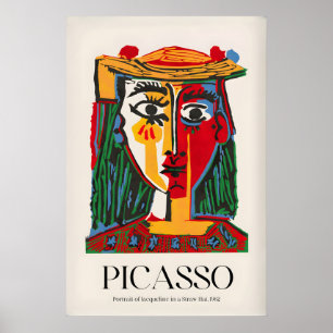 Poster Portrait de Picasso Jacqueline Chapeau de Paille96
