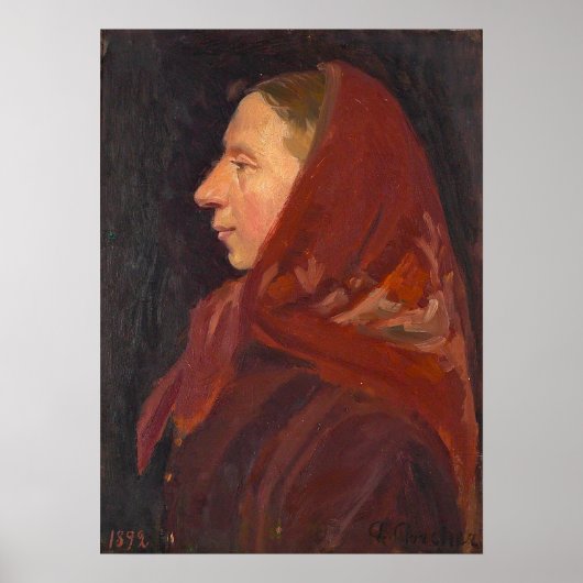 Poster Portrait de profil femme en rouge (Devant)