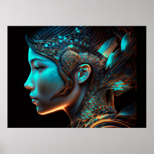 Poster Portrait de profil japonais Electro Cyberpunk