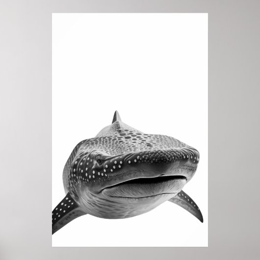Poster Portrait de requin baleine moderne noir blanc (Devant)