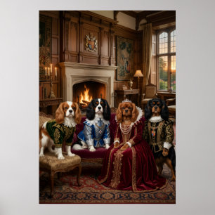 Poster Portrait de Spaniels Cavaliers Tudor au Manoir