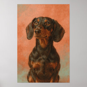 Poster Portrait de teckel en sauge et crème