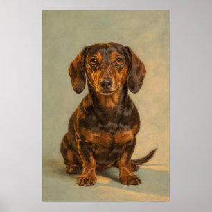 Poster Portrait de teckel noir et feu sur un fond sauge c