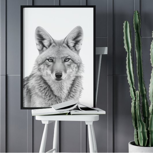 Poster Portrait de tête de coyote noir blanc
