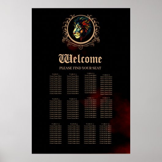 Poster Portrait de tête de lion stylisé dans cadre Mandal (Devant)