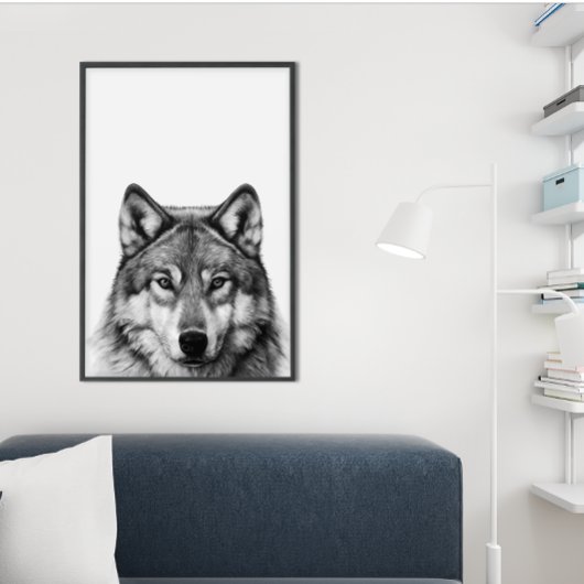 Poster Portrait de tête de loup noir blanc