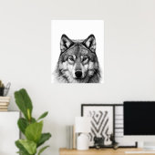 Poster Portrait de tête de loup noir blanc (Bureau à domicile)
