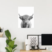 Poster Portrait de tête de vache des Highlands noir et bl (Bureau à domicile)