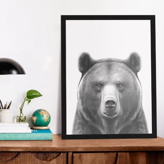 Poster Portrait de tête d'ours noir blanc