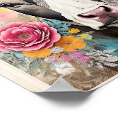 Poster Portrait de vache Floral Média mixte Collage (Coin)