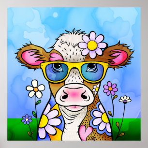 Poster Portrait de vache gribouillé