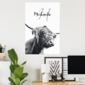 Poster Portrait de vache Highland premier monogramme noir (Bureau à domicile)
