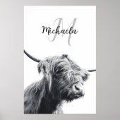 Poster Portrait de vache Highland premier monogramme noir (Devant)