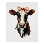 Poster Portrait de vache mignonne marron et blanc avec nœ (Devant)