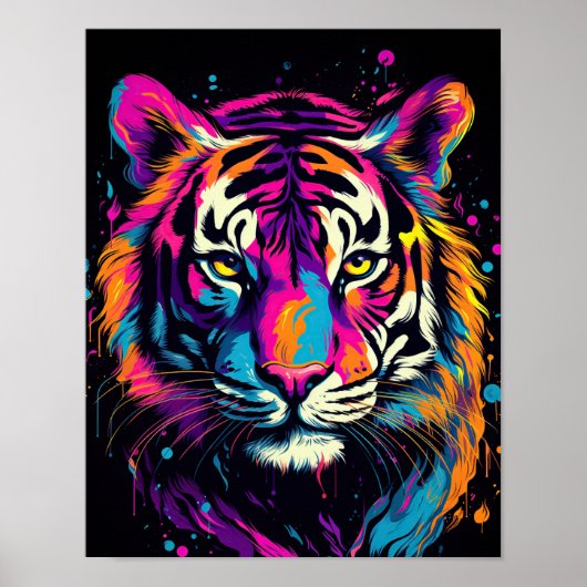 Poster Portrait de visage de tigre coloré (Devant)