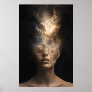 Poster Portrait de visage éthéré se dissolvant Esprit s